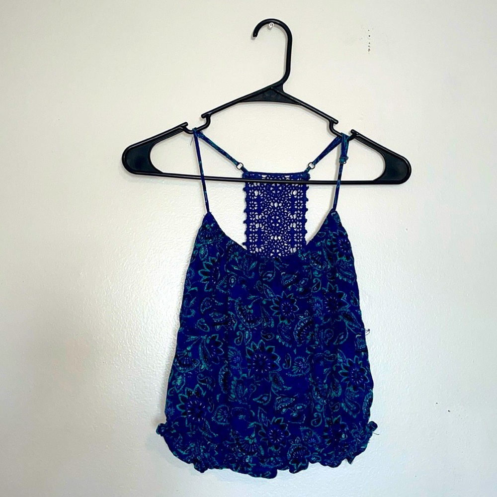 Forever 21 | Floral Blue Racerback Crochet Tank Top